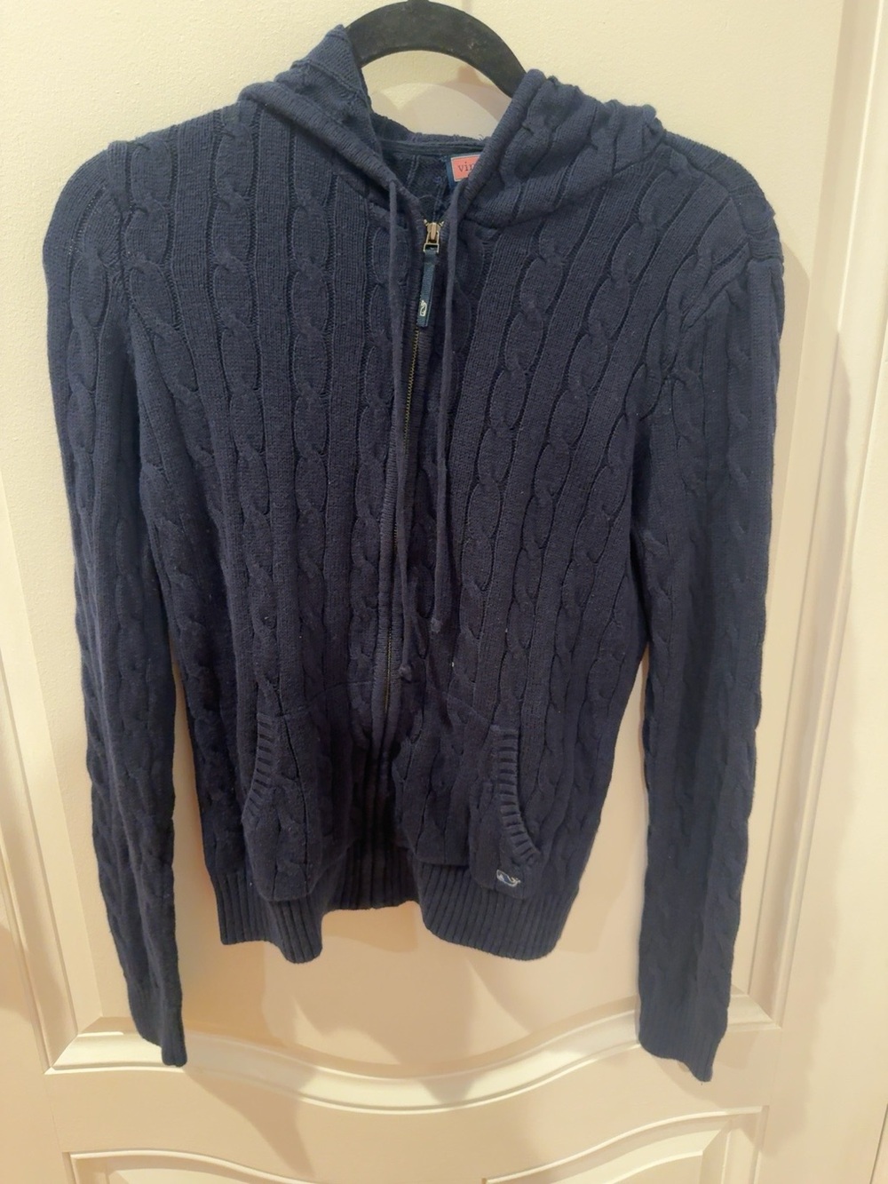 Vineyard Vines Navy Cable Knit Zip Up Hoodie Sweater Cotton Cashmere Women’s m